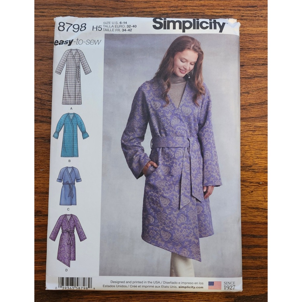 Simplicity 8798 Misses Unlined Coat Jacket Tie Belt Sewing Pattern Size 6-14 H5